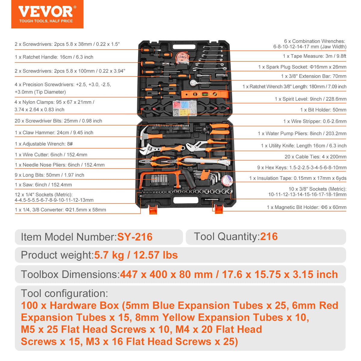 Tool Kit | 216-Piece General Household Hand Tools with Case