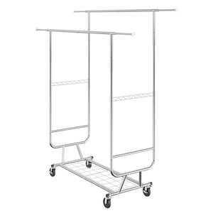 Heavy Duty Clothes Rack | Double Hanging Rod Garment Rack | Adjustable Height with Bottom Storage Shelf