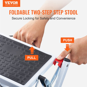 Step Ladder 2-Step | 150kg Capacity | Folding Steel Anti-Slip Step Stool