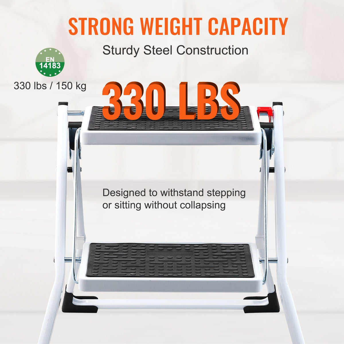 Step Ladder 2-Step | 150kg Capacity | Folding Steel Anti-Slip Step Stool
