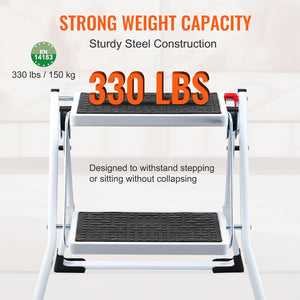 Step Ladder 2-Step | 150kg Capacity | Folding Steel Anti-Slip Step Stool
