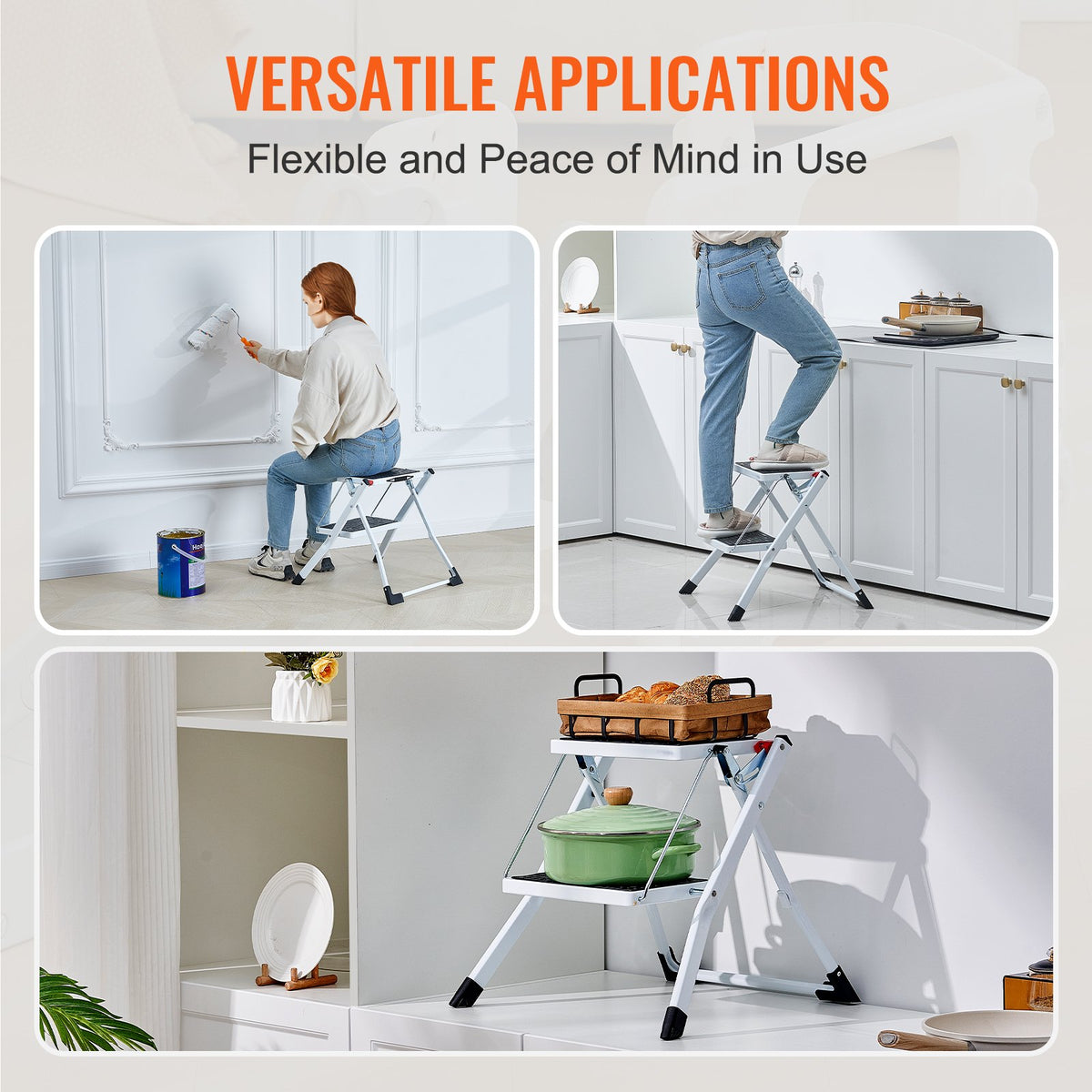 Step Ladder 2-Step | 150kg Capacity | Folding Steel Anti-Slip Step Stool