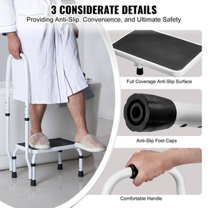 Step Stool 1-Step 150kg Capacity | 3 Adjustable Heights with Handle | Steel Non-Slip Step Ladder for Adults, Toddlers, Office, RVs & Pets | Portable Design