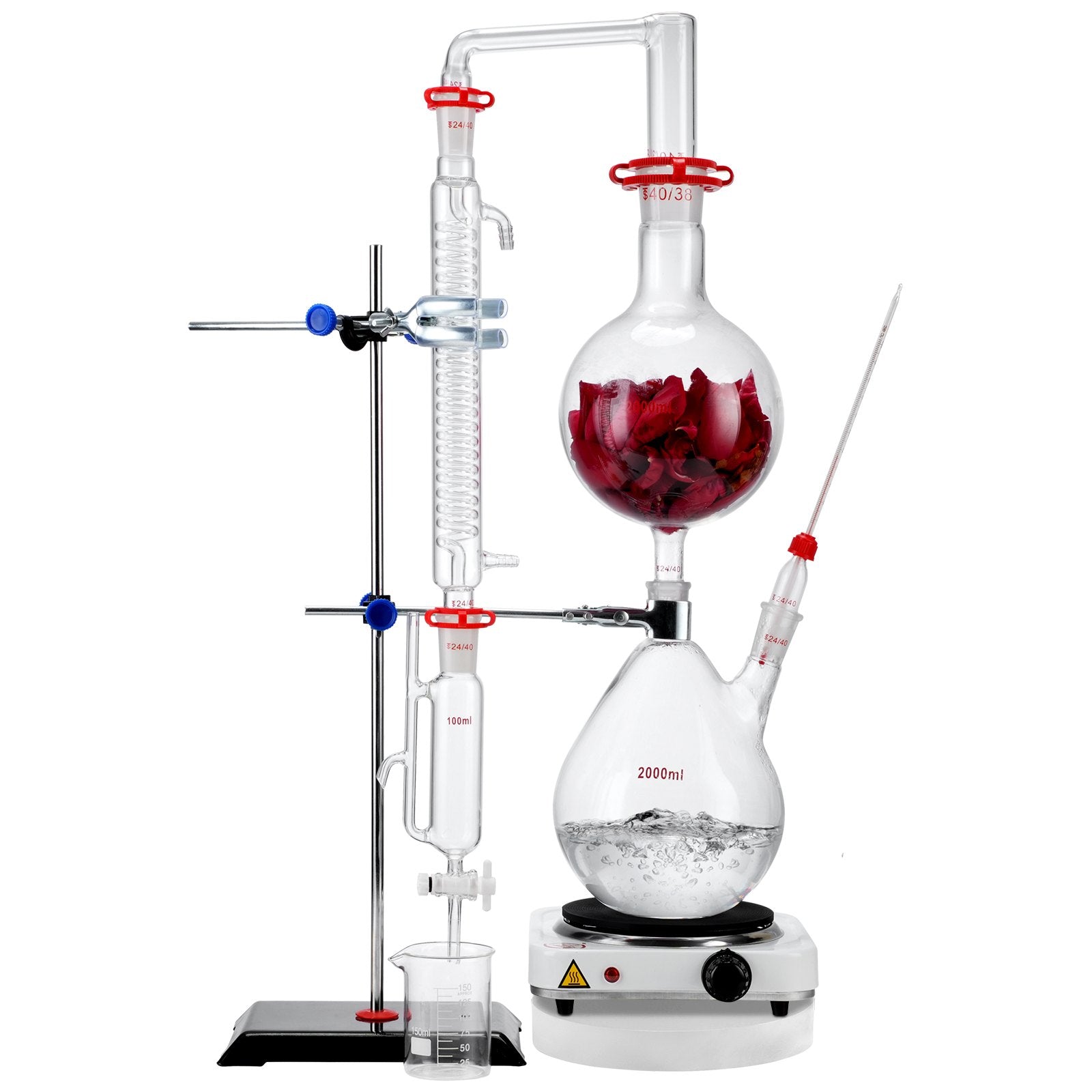 Essential Oil Distillation Kit | 2000ml 28-Piece Lab Glassware Set with 1000W Heating Plate