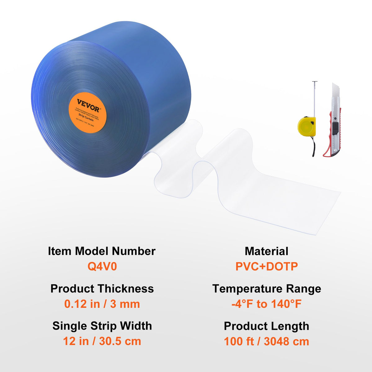 PVC Strip Curtain Roll | 3048cm x 30.5cm x 3mm | Clear Smooth Bulk Doorway Curtain