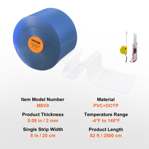 PVC Strip Curtain Roll 2500cm x 20cm x 2mm | Clear Smooth Bulk Doorway Curtain