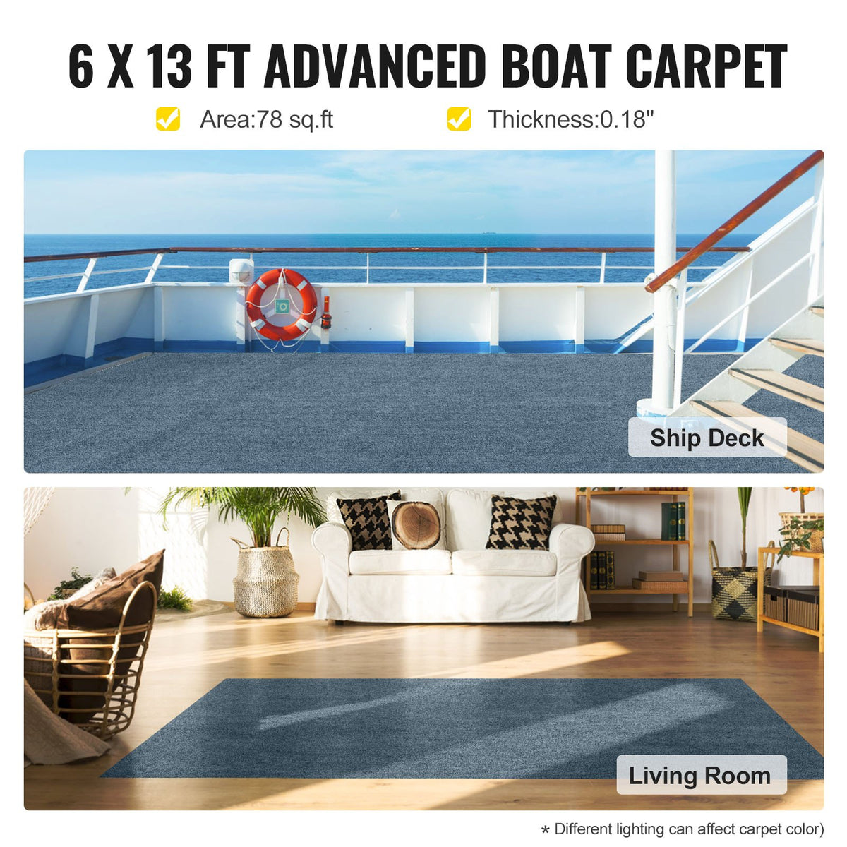 Marine Carpet 6x13FT | Cut Pile Boat & Patio Deck Carpet | Grey | 1.8x4m