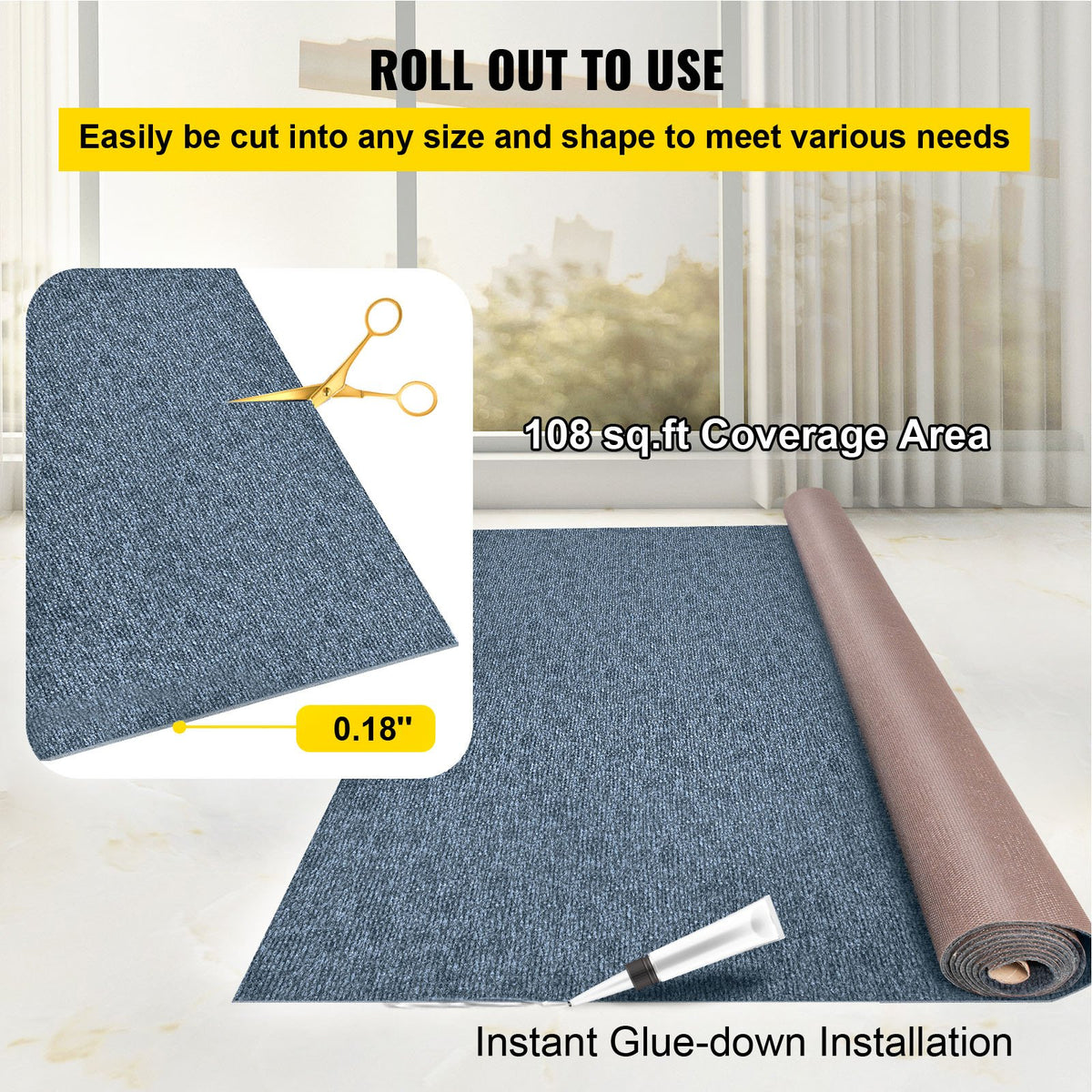 Marine Carpet 6x13FT | Cut Pile Boat & Patio Deck Carpet | Grey | 1.8x4m