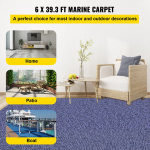 Deep Blue Marine Carpet 6x39.3FT | Non-Slip Waterproof Backing | Indoor & Outdoor Boat & Patio Deck Carpet