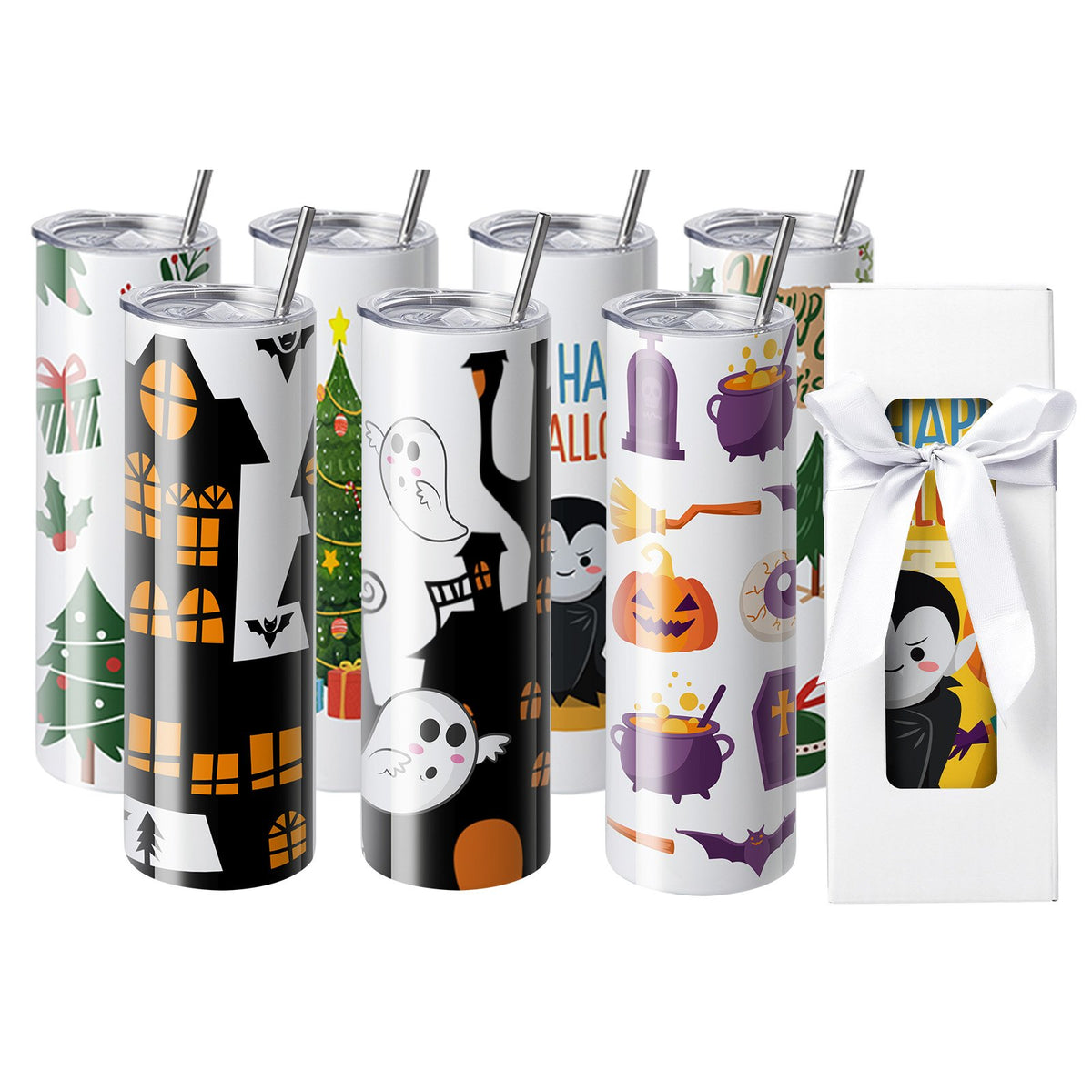Sublimation Tumblers 8 Pack | 30oz Stainless Steel Double Wall Cups | With Straw, Lid, Brush, Shrink Wrap & Gift Box