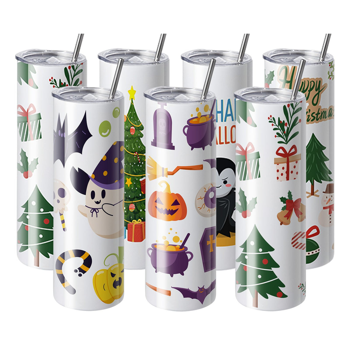 Sublimation Tumblers 8 Pack | 30oz Stainless Steel Double Wall Cups | With Straw, Lid, Brush, Shrink Wrap & Gift Box