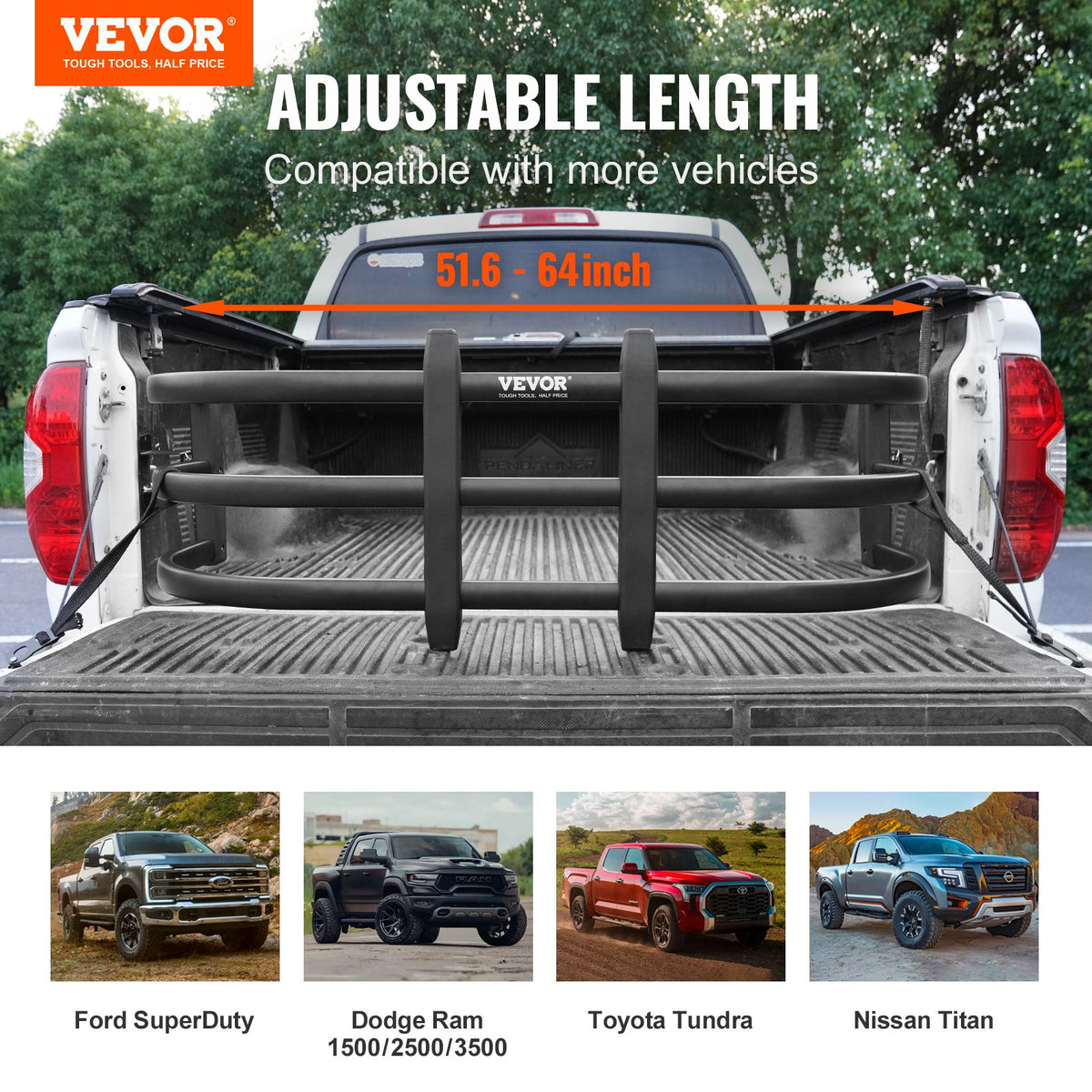 Truck Bed Extender | Aluminium Adjustable Tailgate Extension 131-162.6cm | Fits Various Pickup Models