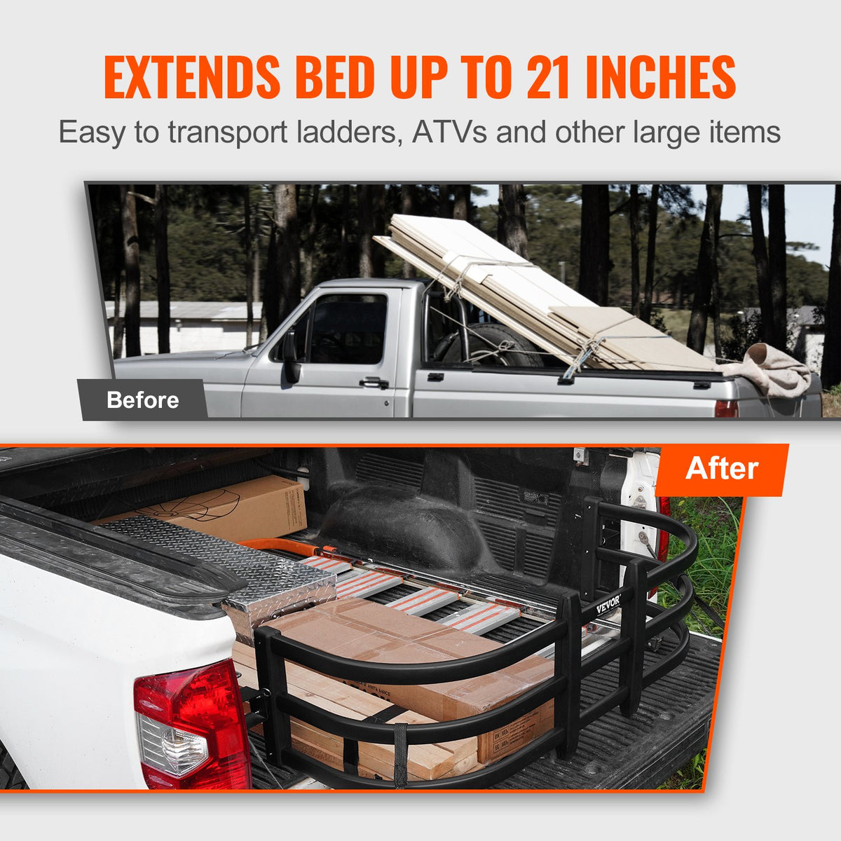 Truck Bed Extender | Aluminium Adjustable Tailgate Extension 131-162.6cm | Fits Various Pickup Models