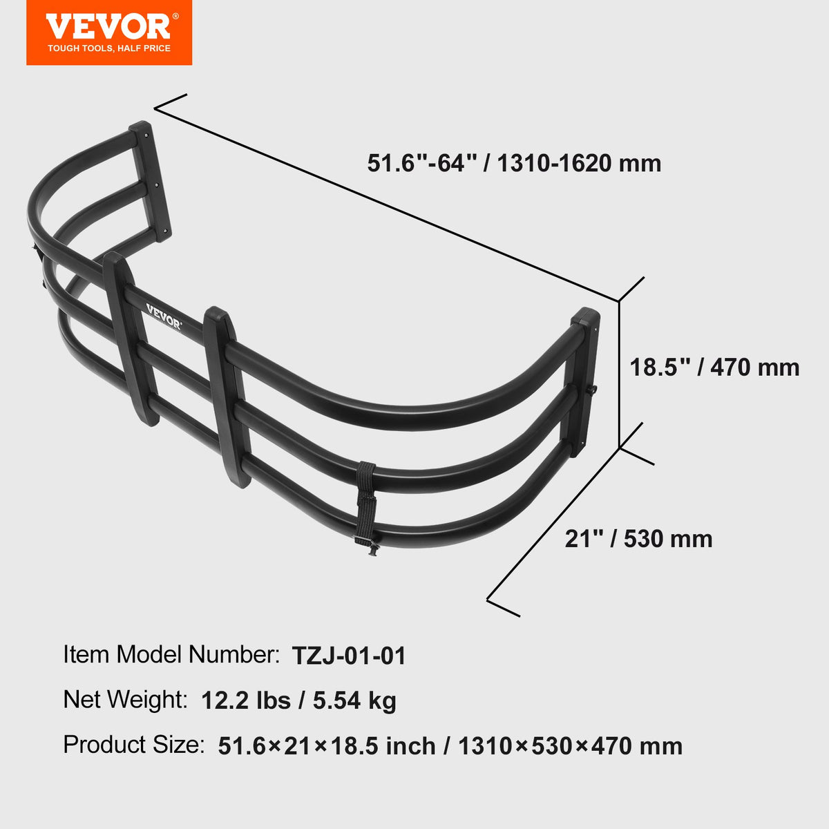 Truck Bed Extender | Aluminium Adjustable Tailgate Extension 131-162.6cm | Fits Various Pickup Models