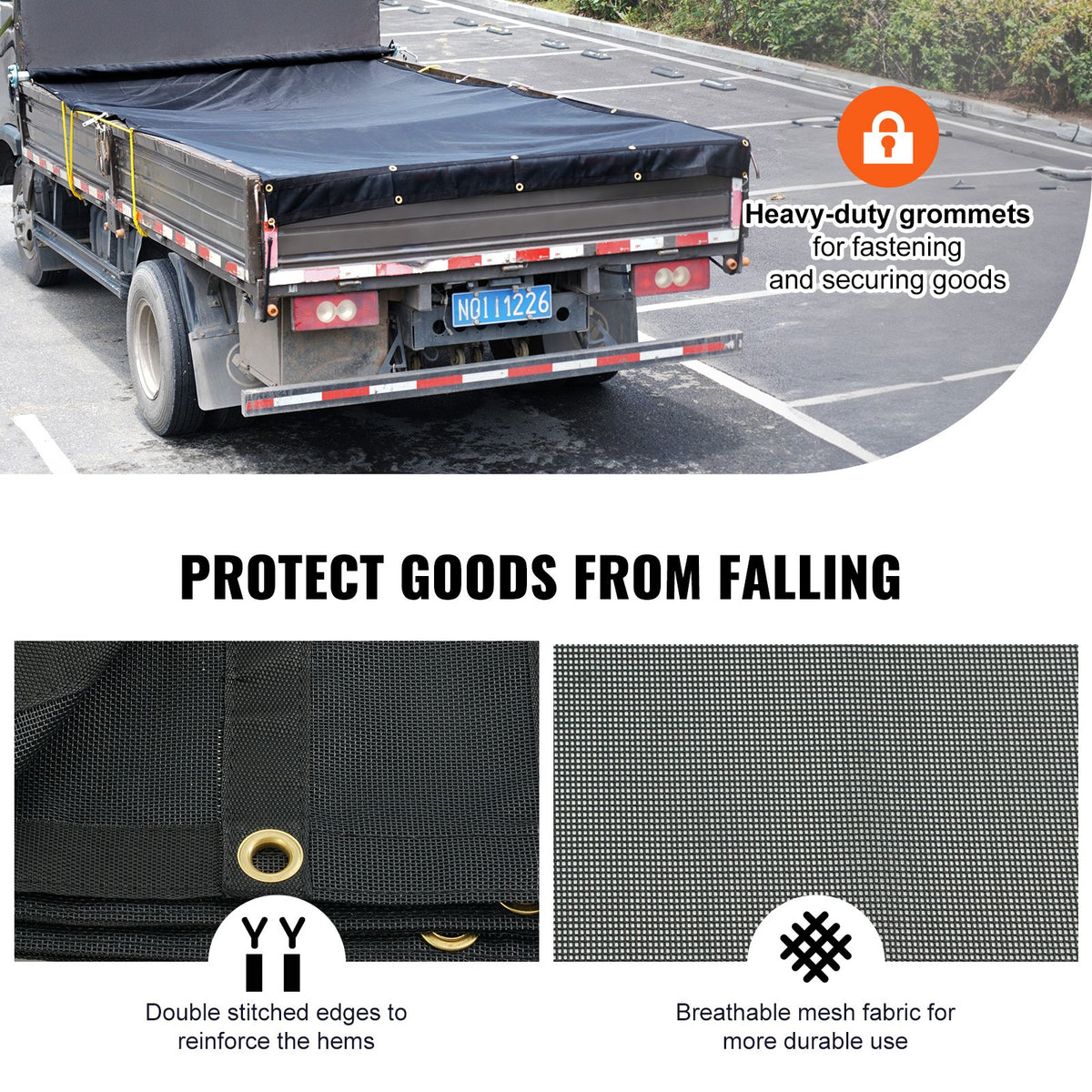 Dump Truck Mesh Tarp 5'x14' | PVC Coated Black | Heavy Duty with Pockets & Grommets