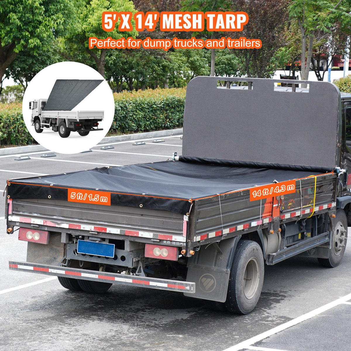 Dump Truck Mesh Tarp 5'x14' | PVC Coated Black | Heavy Duty with Pockets & Grommets