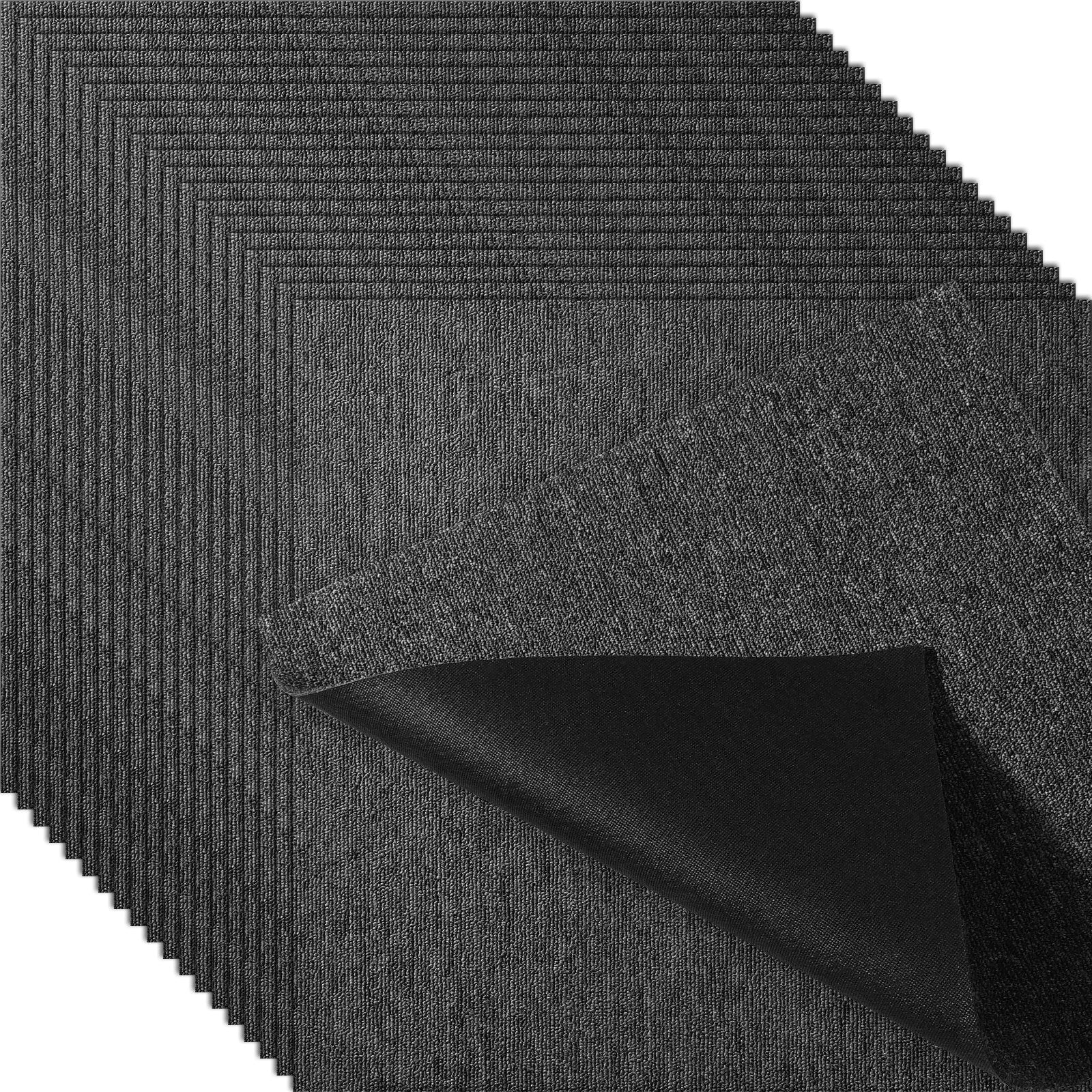 Carpet Tiles Reusable 20"x20" | 20 Pack with Padding Attached | Dark Gray
