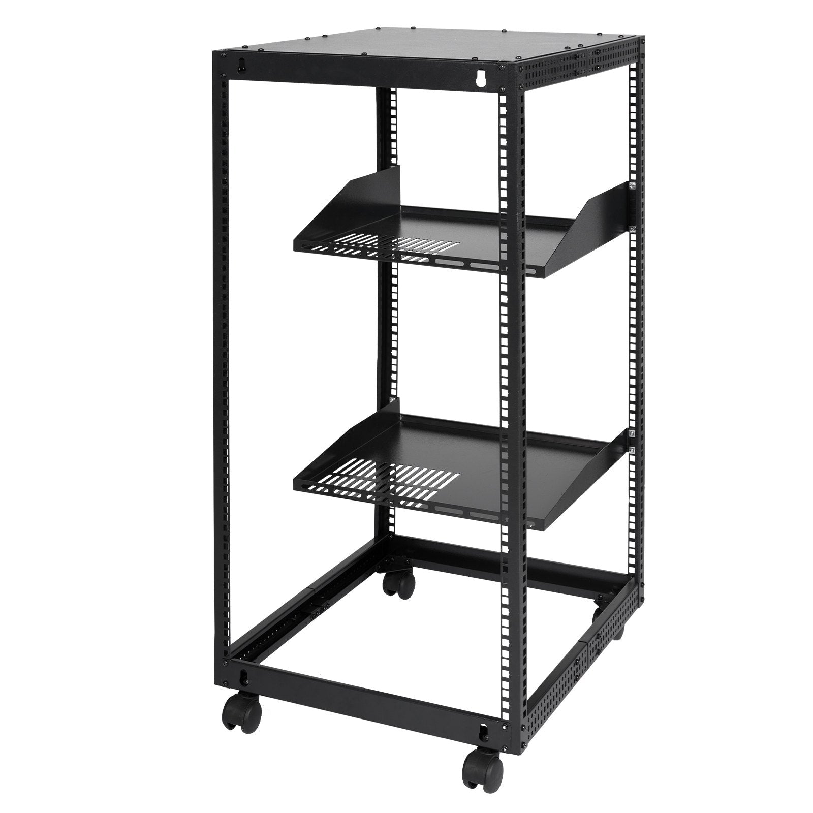 20U Open Frame Server Rack | Adjustable Depth 15"-40" | 4 Post AV Rack with Casters | Free Standing or Wall Mount for IT Equipment