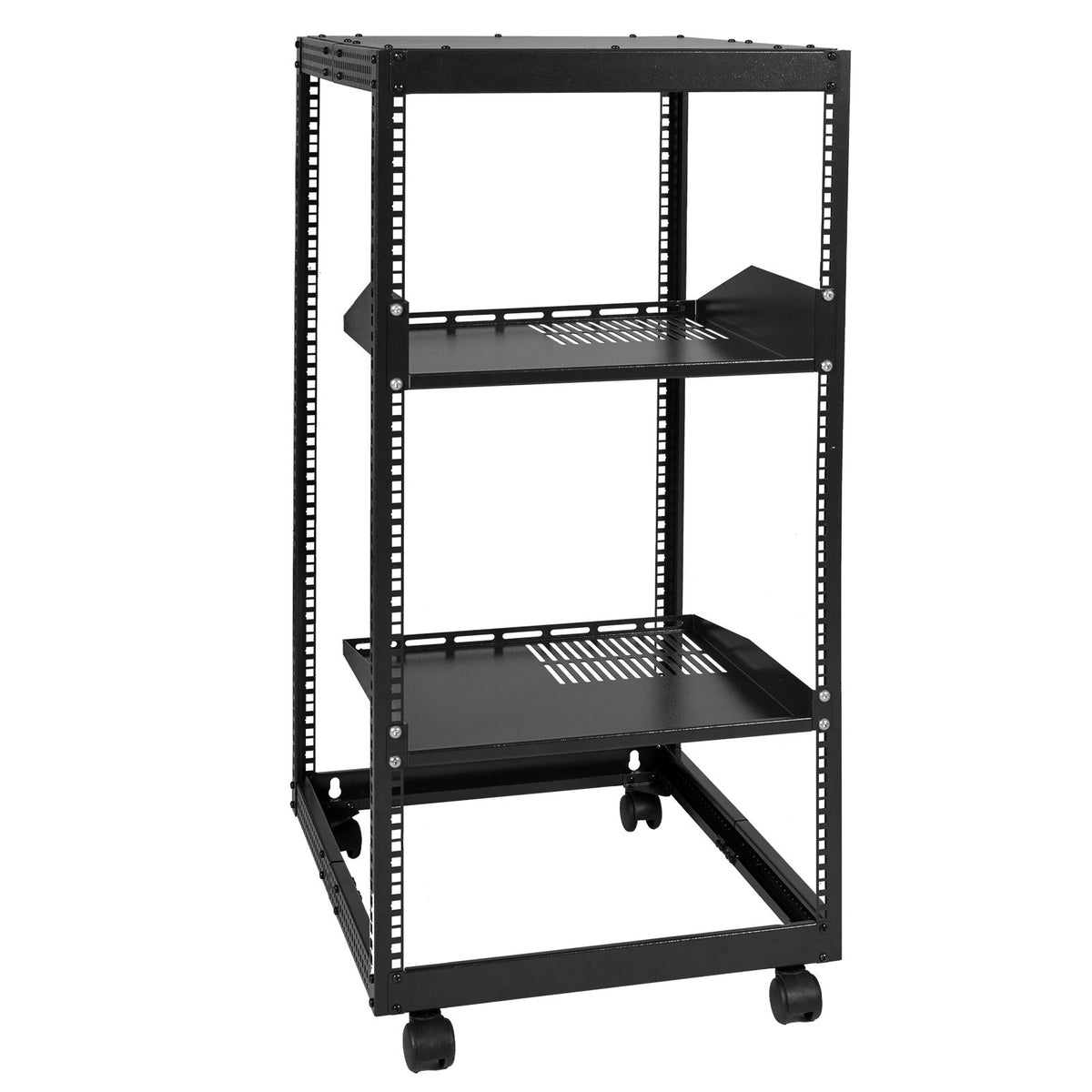 20U Open Frame Server Rack | Adjustable Depth 15"-40" | 4 Post AV Rack with Casters | Free Standing or Wall Mount for IT Equipment