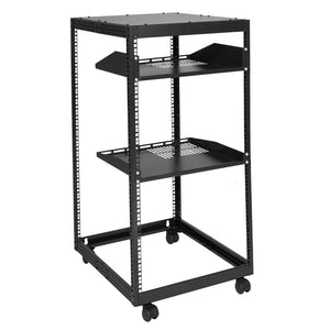 20U Open Frame Server Rack | Adjustable Depth 15"-40" | 4 Post AV Rack with Casters | Free Standing or Wall Mount for IT Equipment