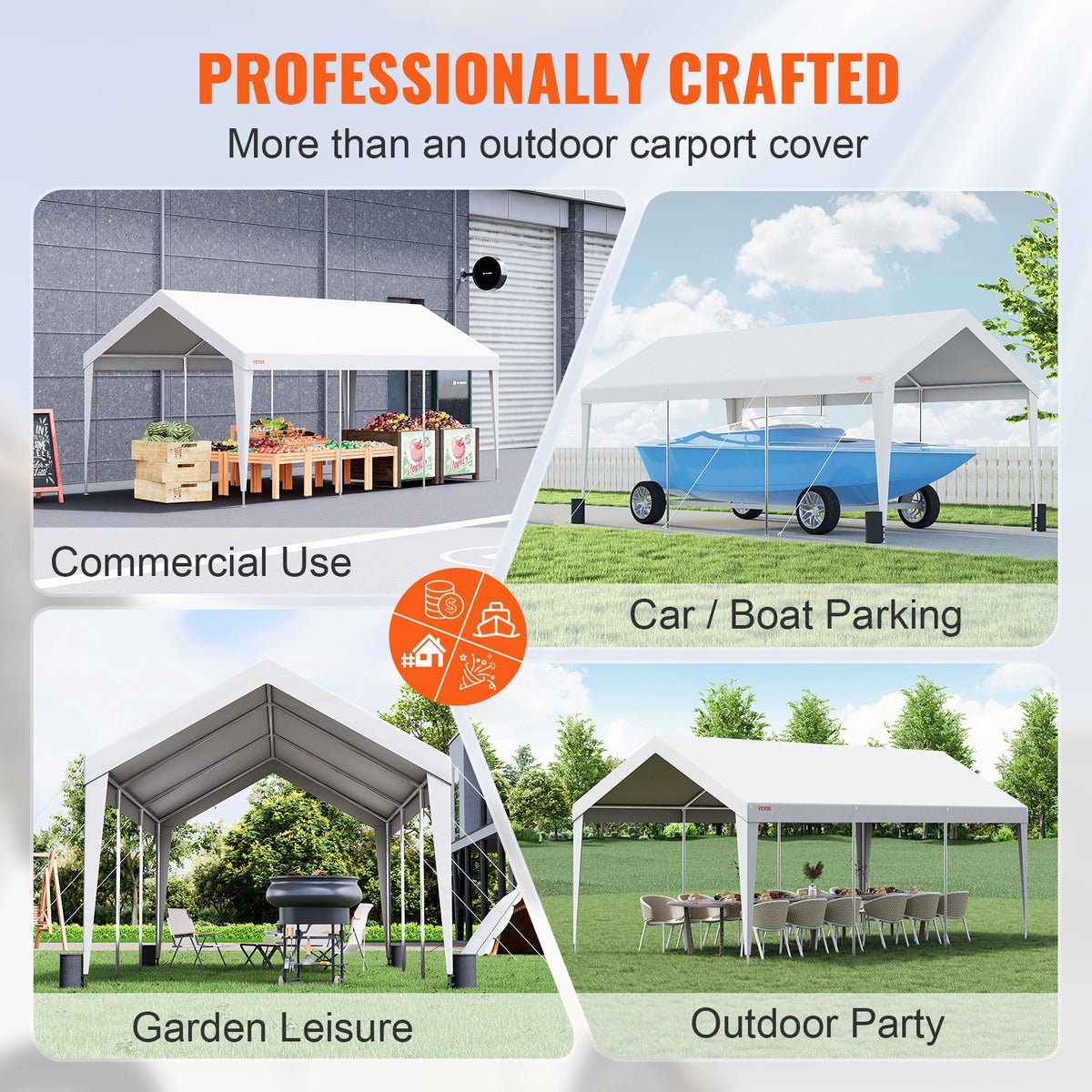 Carport Canopy Tent | 10x20 ft Garage Shelter with 8 Poles