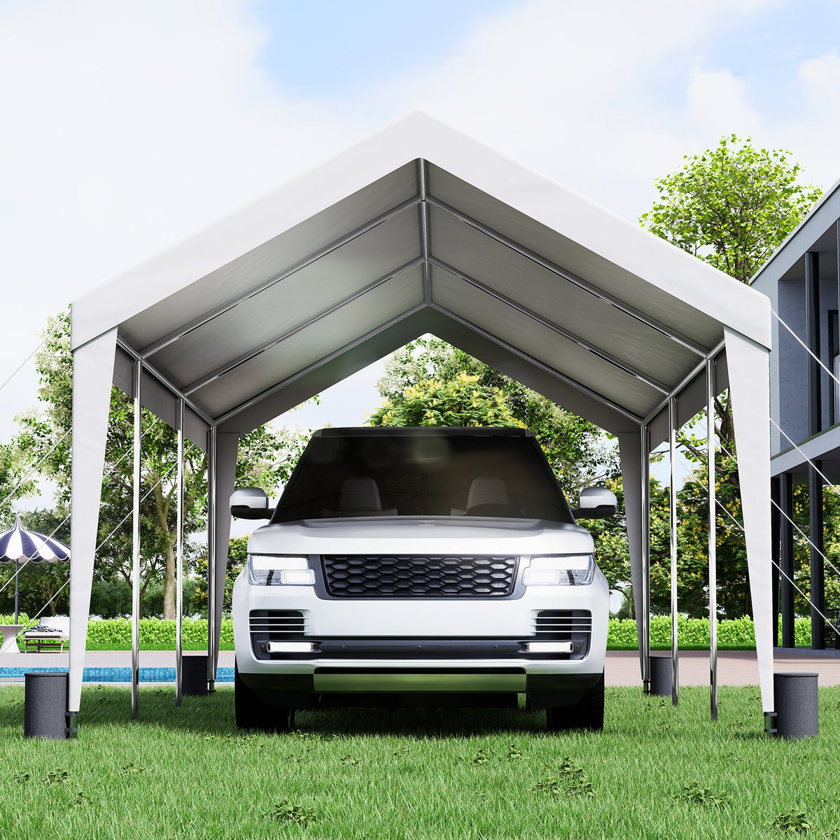 Carport Canopy Tent | 10x20 ft Garage Shelter with 8 Poles
