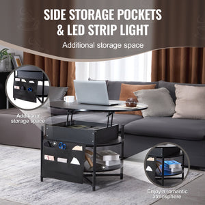 Lift-Top Coffee Table | 35.3" Round Storage Table | Black