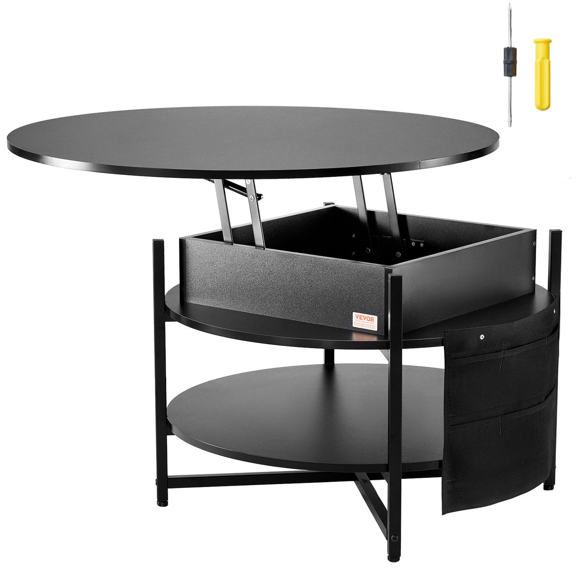 Lift-Top Coffee Table | 35.3" Round Storage Table | Black