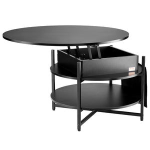 Lift-Top Coffee Table | 35.3" Round Storage Table | Black