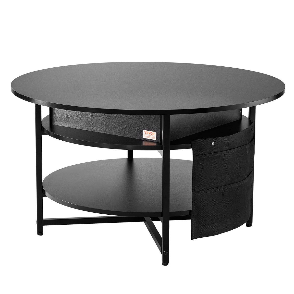 Lift-Top Coffee Table | 35.3" Round Storage Table | Black