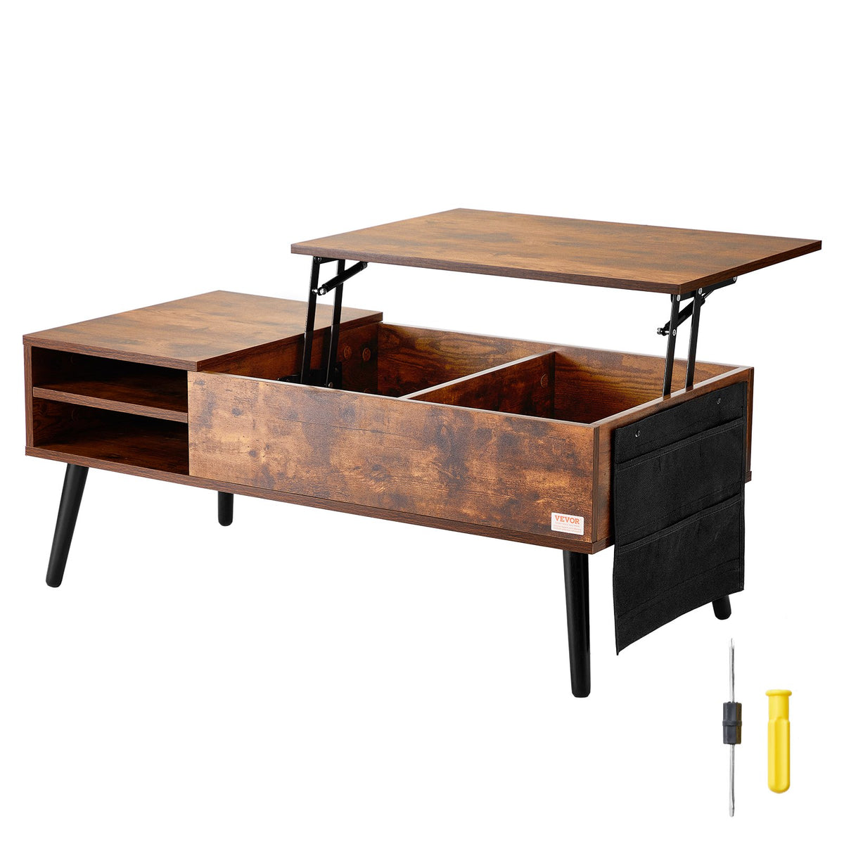Lift-Top Coffee Table | 39.4" Rectangle Storage Table | Brown