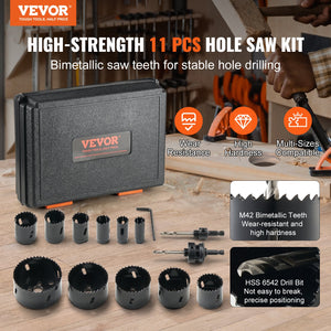 Hole Saw Kit 11 Piece | M42 Bi-Metal Saws 3/4"-3" | Includes Drill Bits & Case