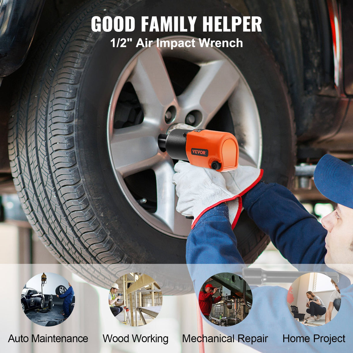 Air Impact Wrench | 1/2" Drive Pneumatic Tool | 880 ft-lb Torque | 7500 RPM Lightweight Design