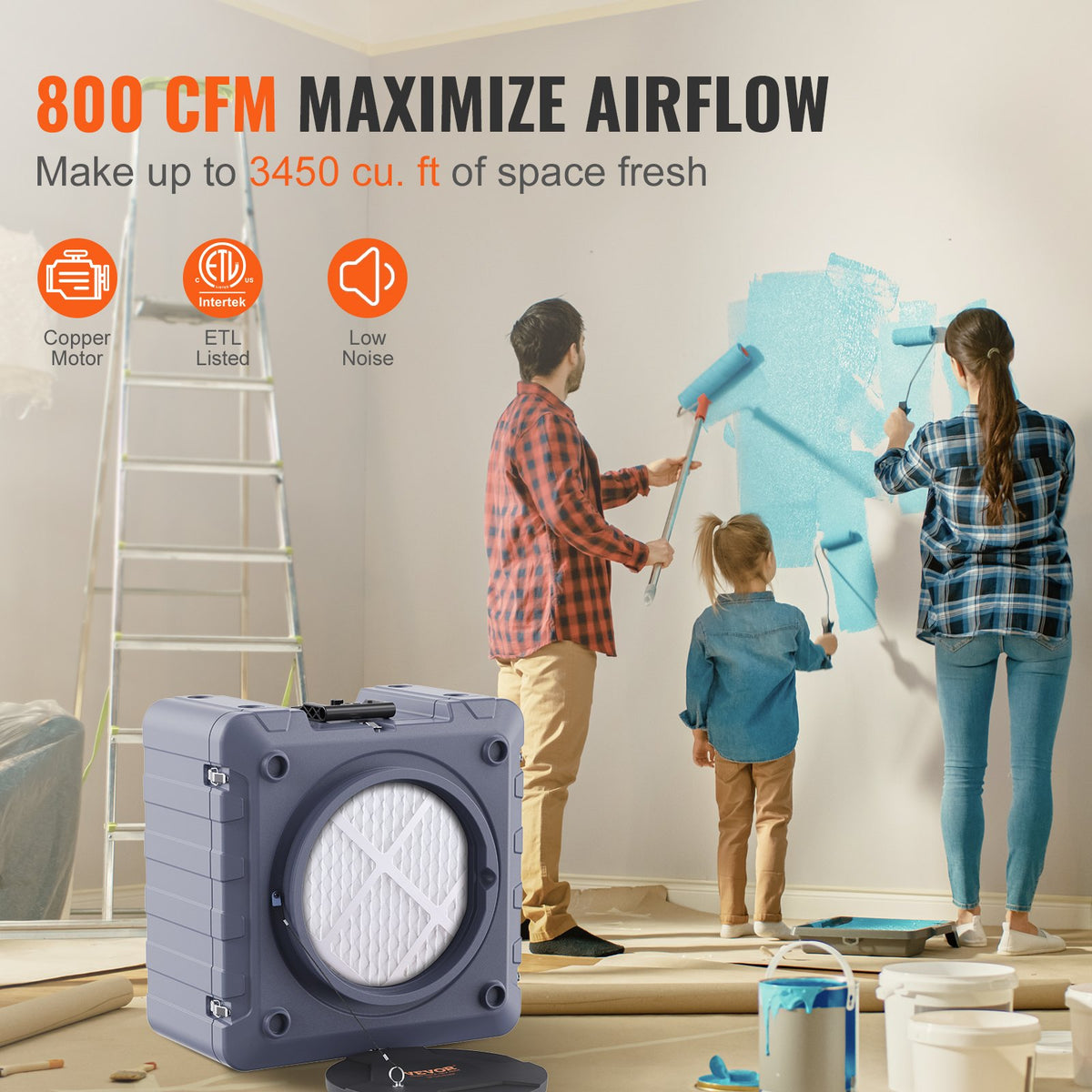 Air Scrubber | 800 CFM Negative Air Machine | 3-Stage Filtration with MERV10, Carbon & HEPA