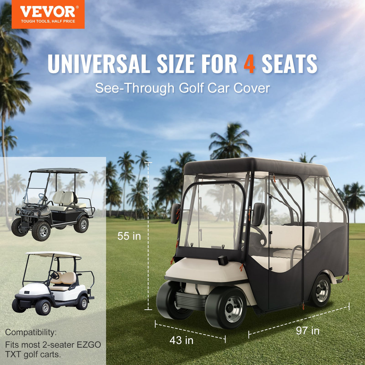 Golf Cart Enclosure 4 Passenger | 420D Polyester with Transparent Windows | Universal Fit