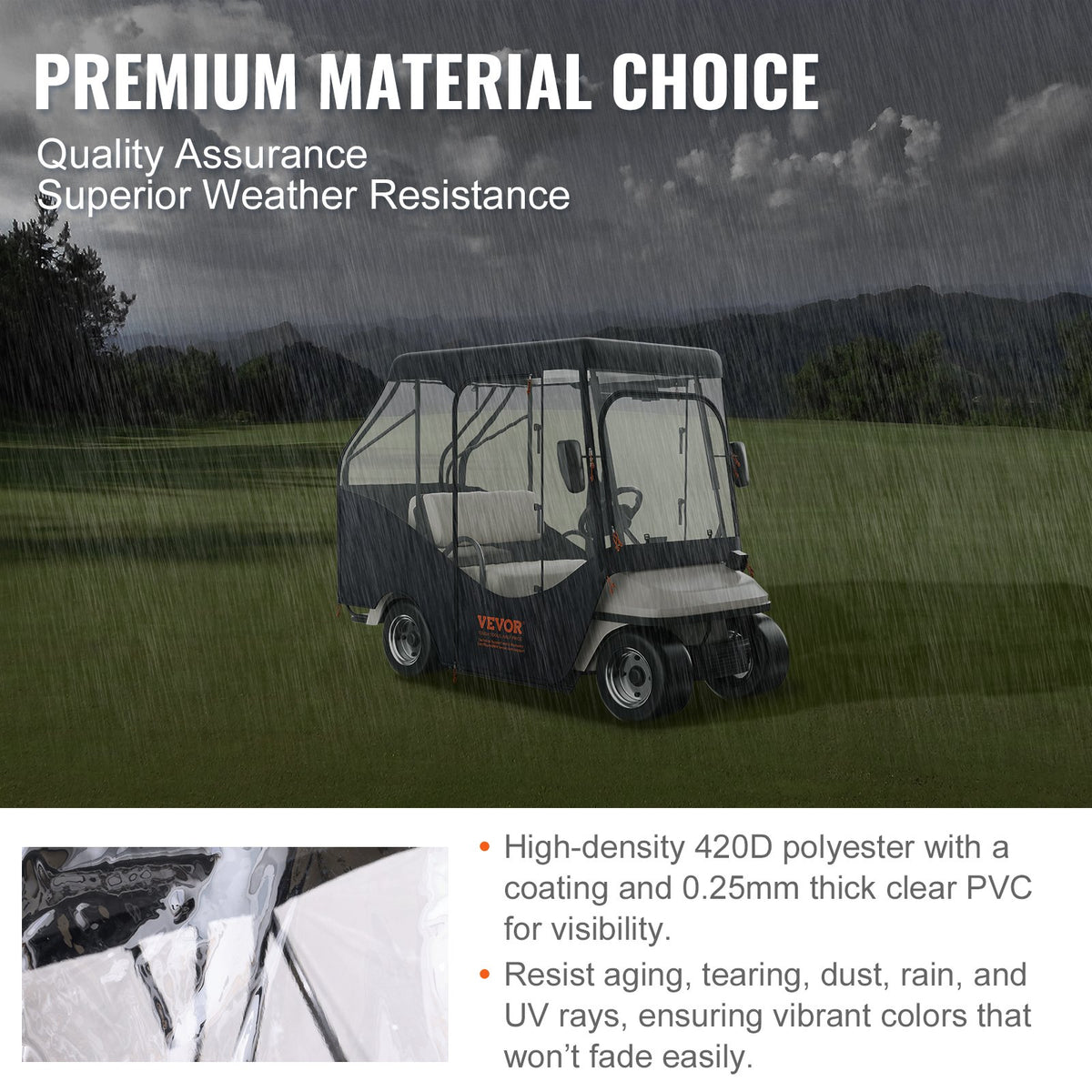 Golf Cart Enclosure 4 Passenger | 420D Polyester with Transparent Windows | Universal Fit