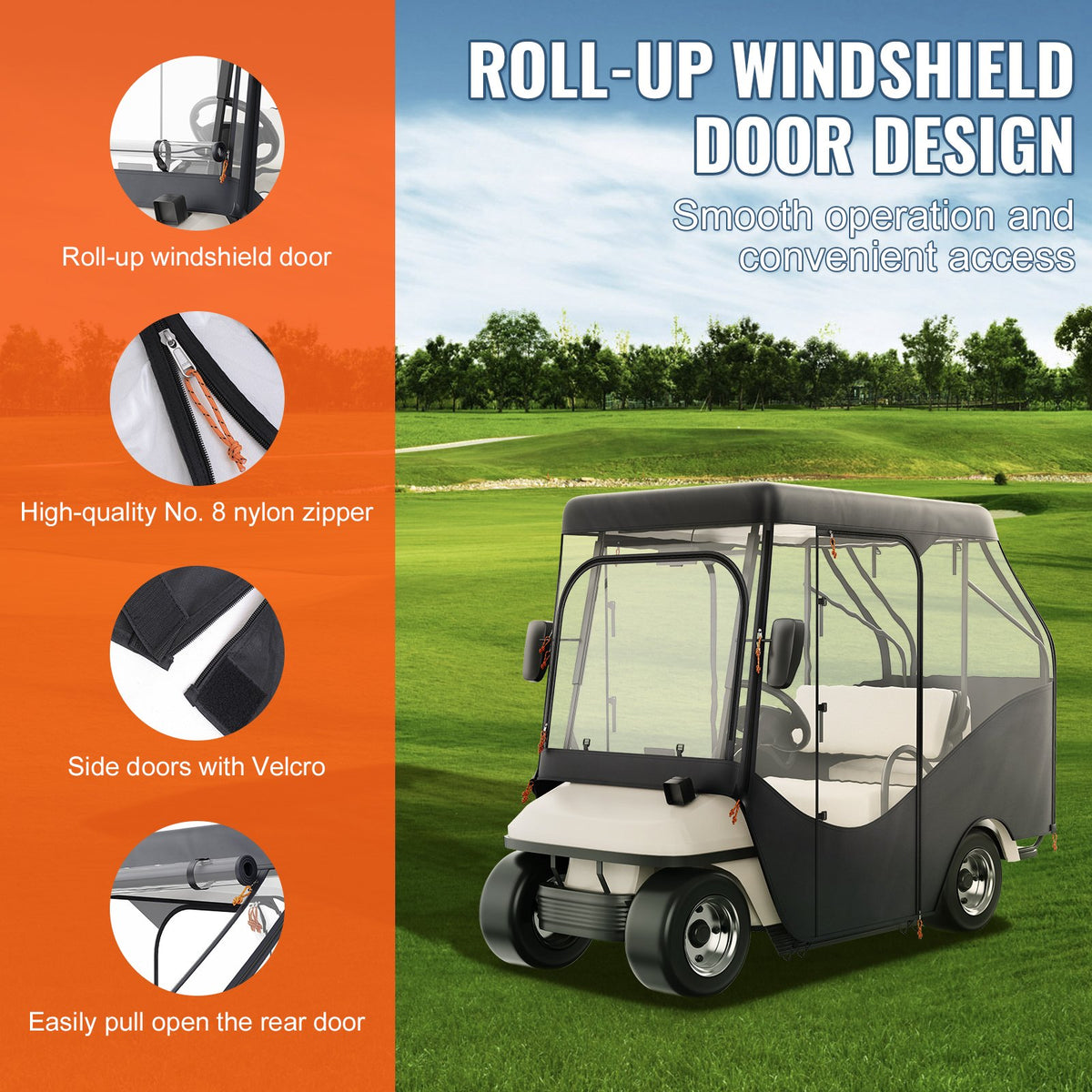Golf Cart Enclosure 4 Passenger | 420D Polyester with Transparent Windows | Universal Fit