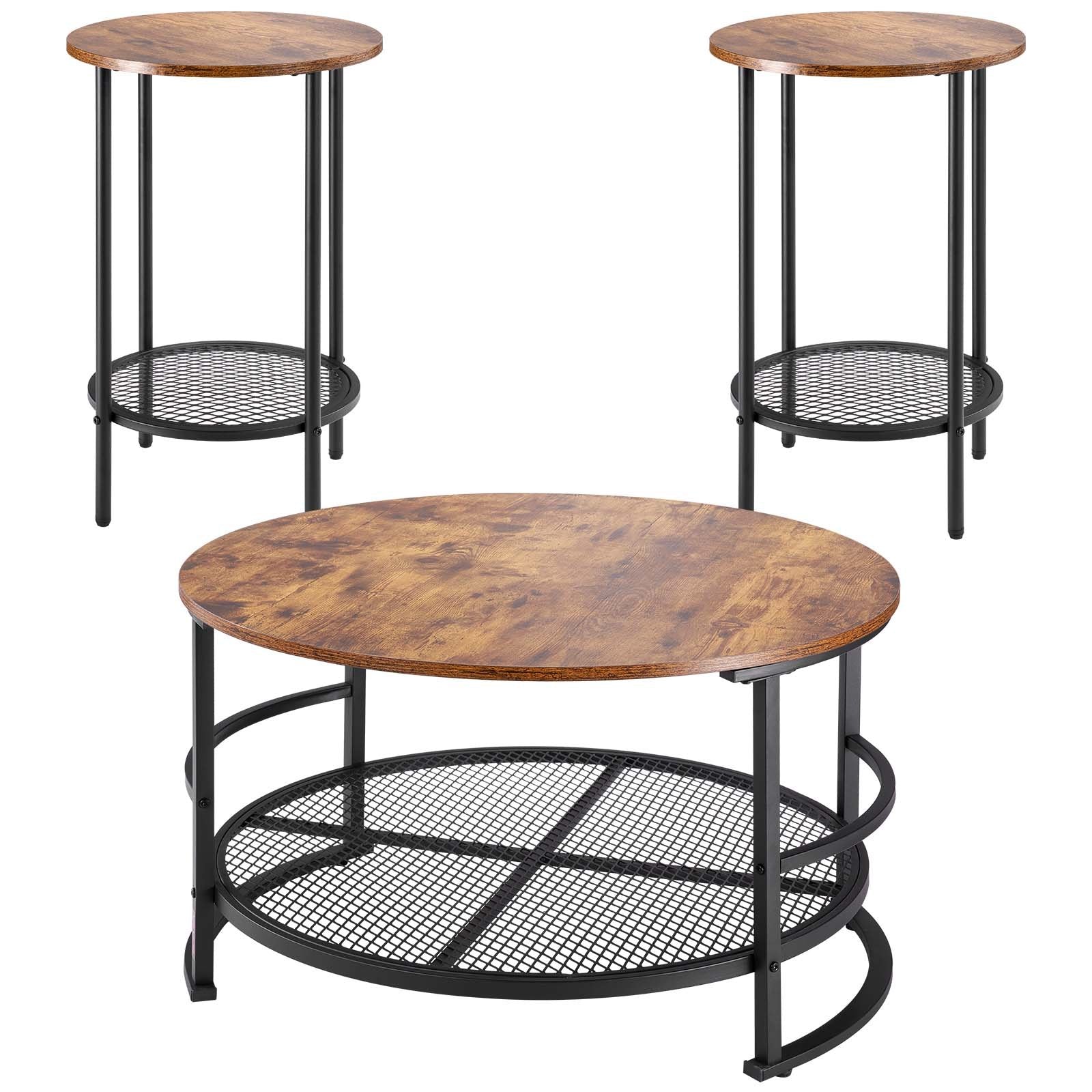 Coffee Table Set | 80cm Round Table + 2 End Tables for Living Room