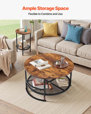 Coffee Table Set | 80cm Round Table + 2 End Tables for Living Room
