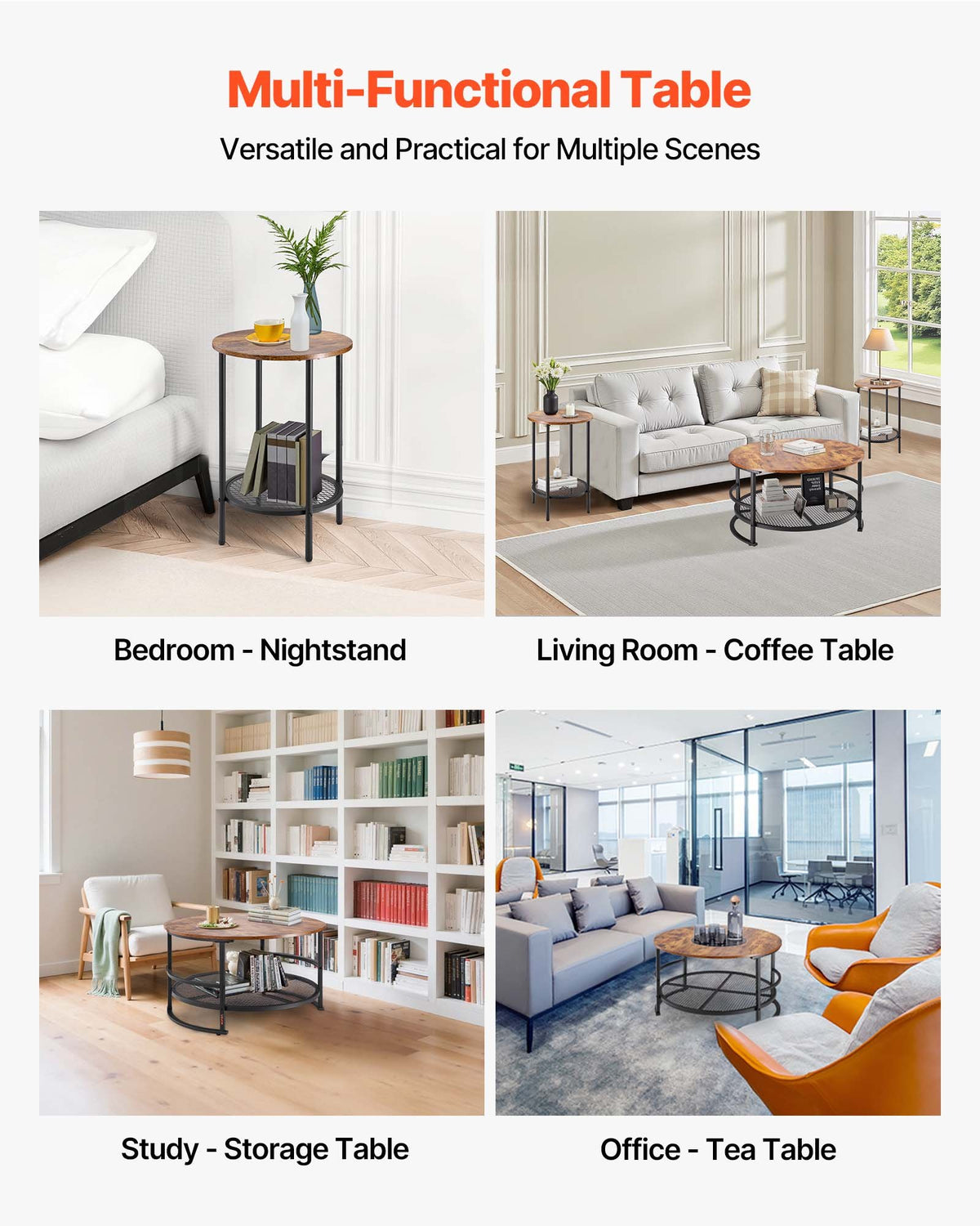 Coffee Table Set | 80cm Round Table + 2 End Tables for Living Room