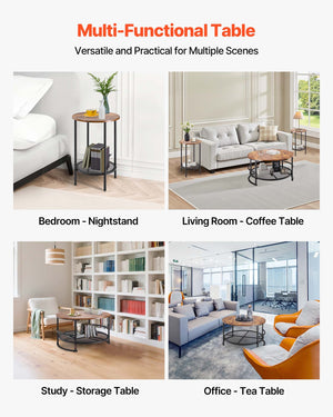 Coffee Table Set | 80cm Round Table + 2 End Tables for Living Room