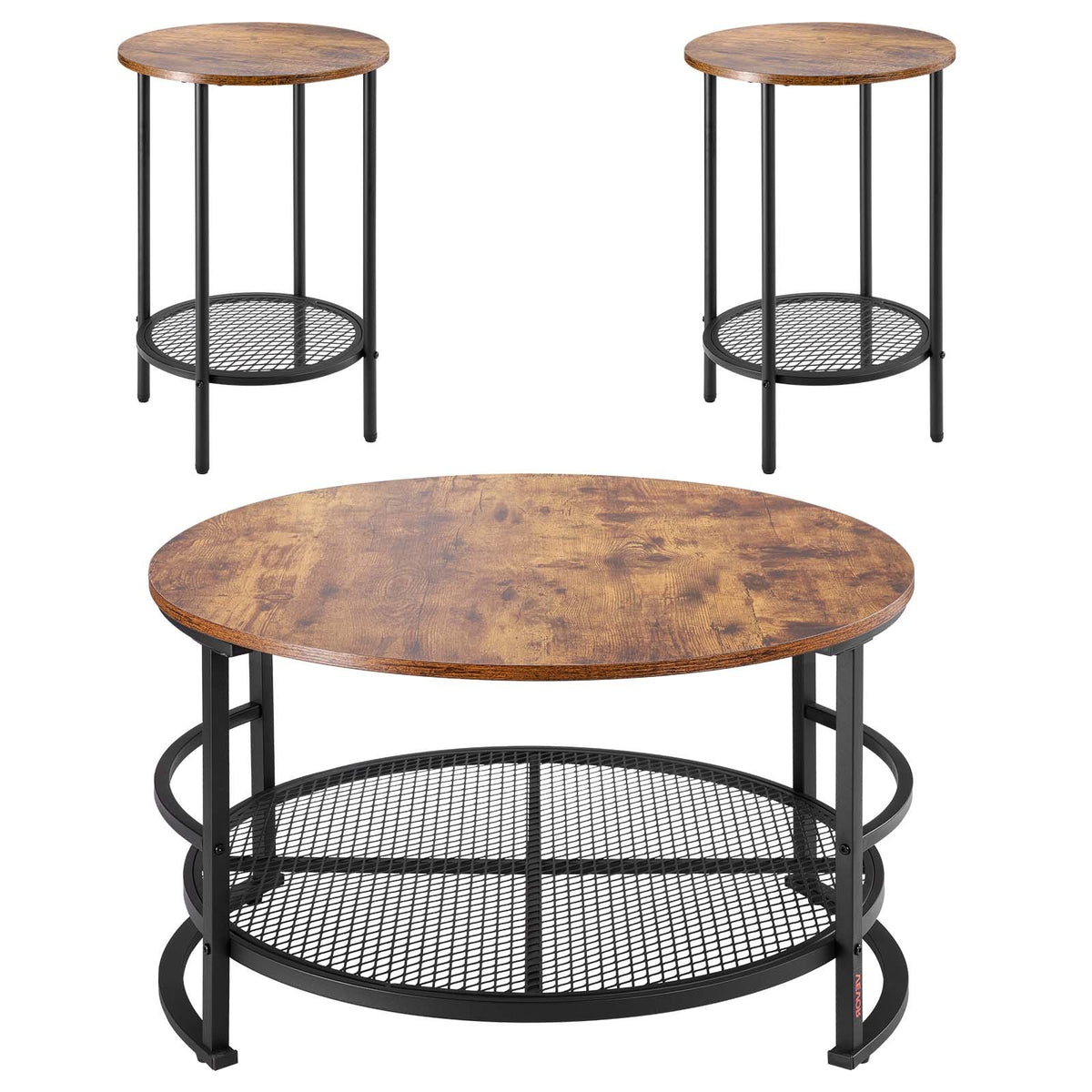 Coffee Table Set | 80cm Round Table + 2 End Tables for Living Room