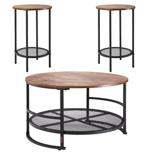 Coffee Table Set | 80cm Round Table + 2 End Tables for Living Room