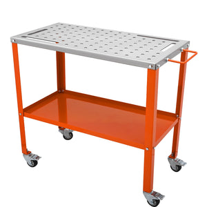 Welding Table 36"x18" | 1200lbs Load | Portable Steel Workbench with Lockable Casters, Tool Tray & Fixture Holes