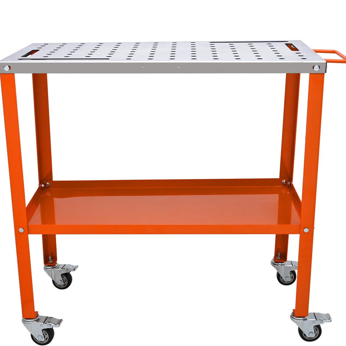 Welding Table 36"x18" | 1200lbs Load | Portable Steel Workbench with Lockable Casters, Tool Tray & Fixture Holes