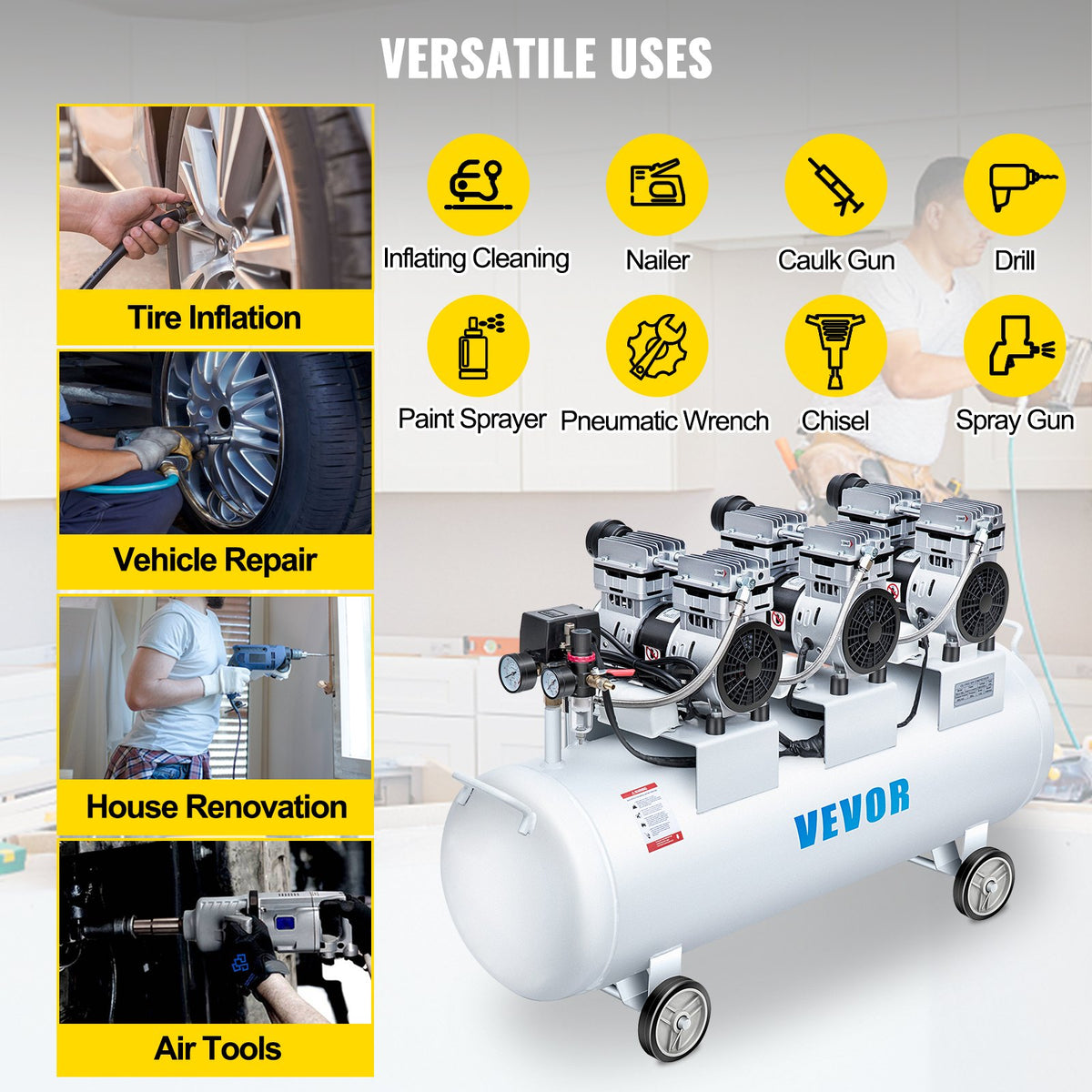 Air Compressor | 100L 3HP Ultra-Silent Oil-Free Inflator