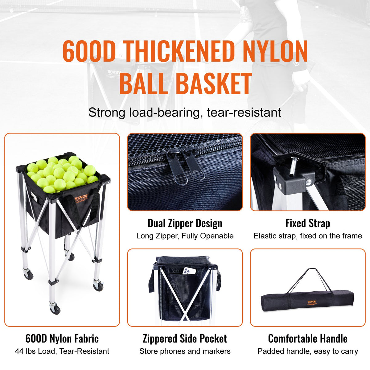 Foldable Tennis Ball Hopper | Holds 150 Balls | Aluminum Alloy Frame with Wheels