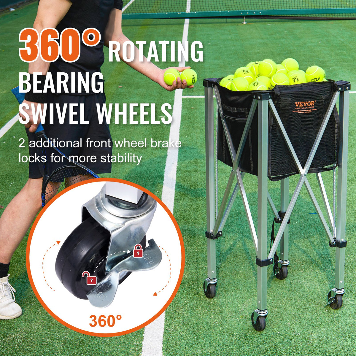 Foldable Tennis Ball Hopper | Holds 150 Balls | Aluminum Alloy Frame with Wheels