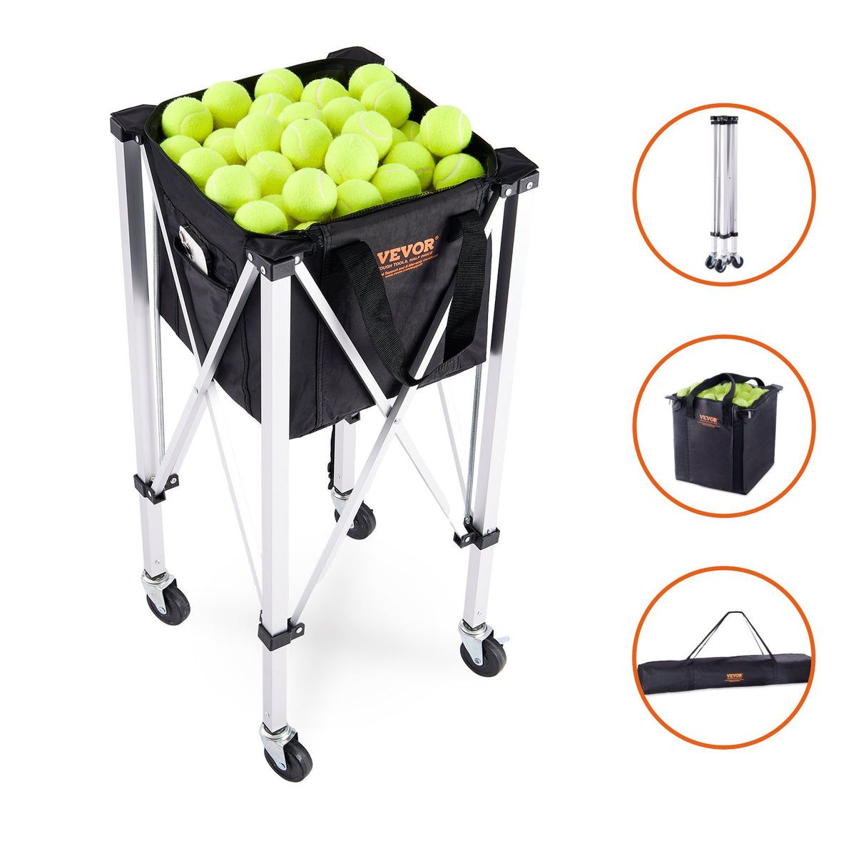 Foldable Tennis Ball Hopper | Holds 150 Balls | Aluminum Alloy Frame with Wheels