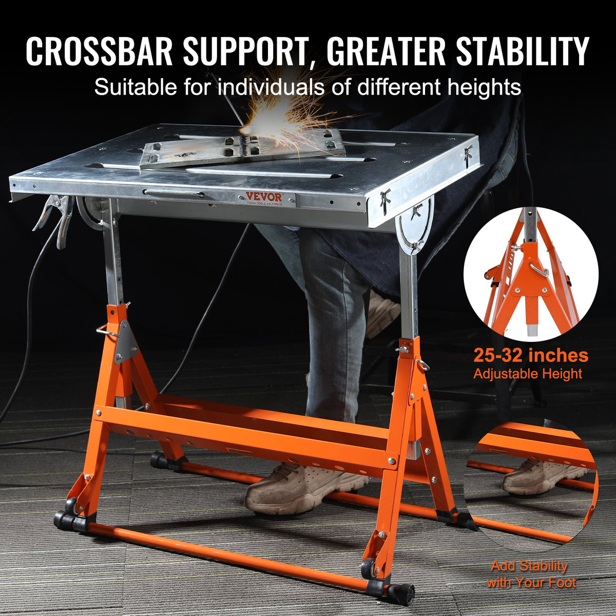Welding Table 30"x20" | 400lbs Capacity | Adjustable Height & Tilt | Folding Steel Workbench with Guide Rails & Wheels